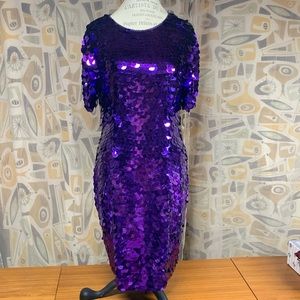 WAYNE CLARK 80’s Purple Sequin Disc Pailette Short Sleeve Party Dress